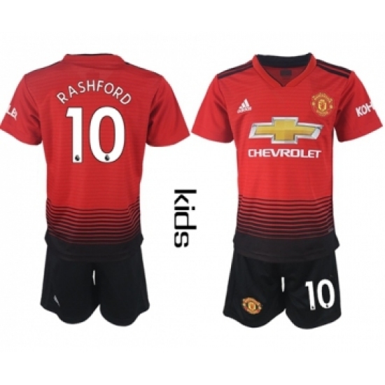 Manchester United 10 Rashford Home Kid Soccer Club Jersey