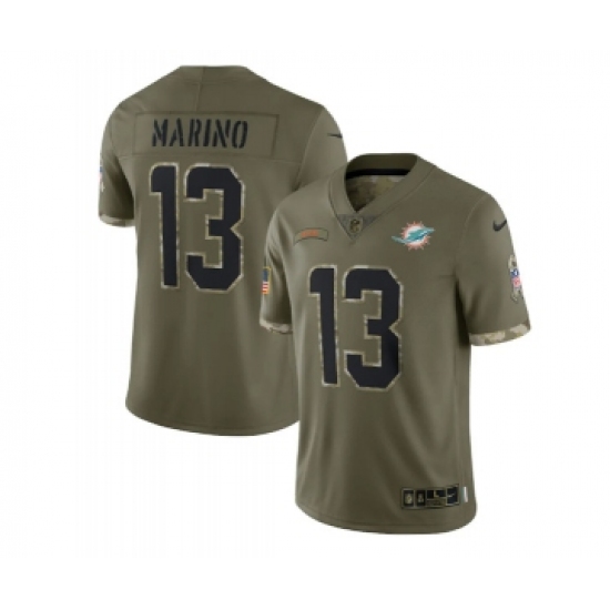 Men's Miami Dolphins 13 Dan Marino 2022 Olive Salute To Service Limited Stitched Jersey