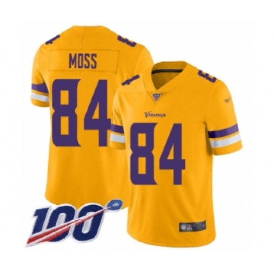 Men's Minnesota Vikings 84 Randy Moss Limited Gold Inverted Legend 100th Season Football Jersey