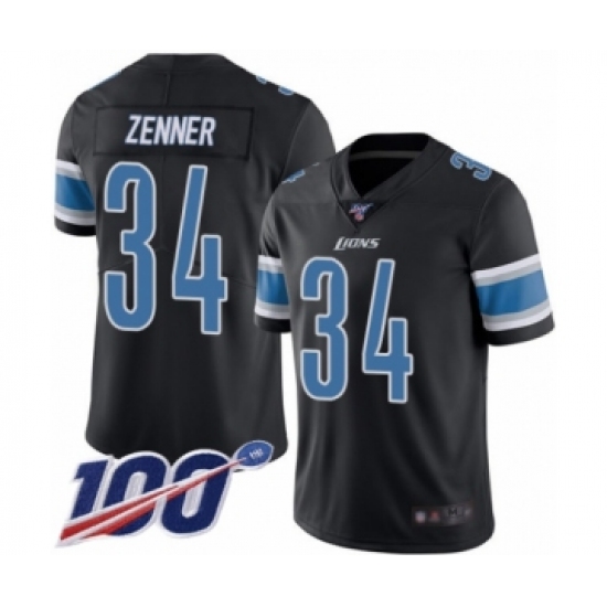 Men's Detroit Lions 34 Zach Zenner Limited Black Rush Vapor Untouchable 100th Season Football Jersey