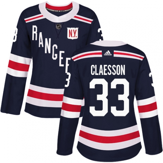 Women's Adidas New York Rangers 33 Fredrik Claesson Authentic Navy Blue 2018 Winter Classic NHL Jersey