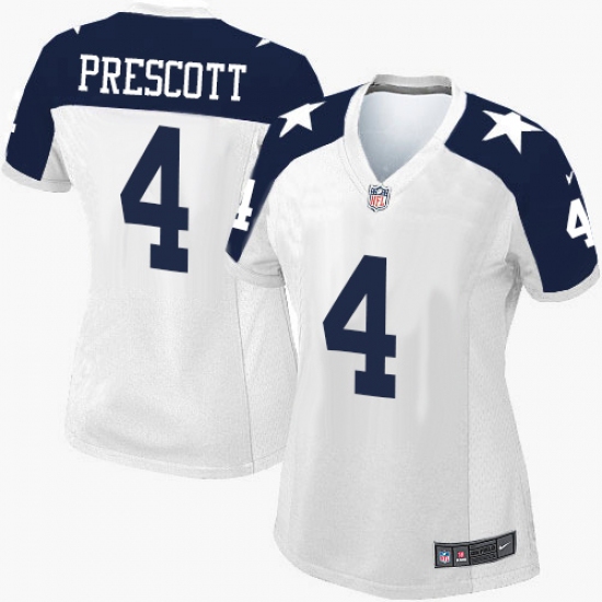 Women's Nike Dallas Cowboys 4 Dak Prescott Limited White Throwback Alternate NFL Jersey
