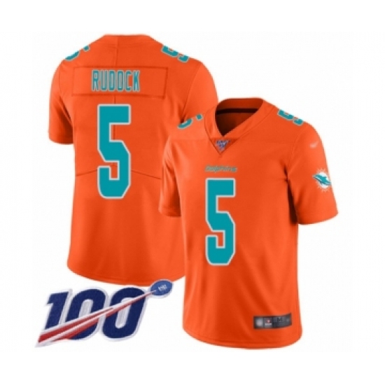 Men's Miami Dolphins 5 Jake Rudock Limited Orange Inverted Legend 100th Season Football Jersey