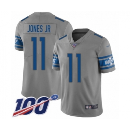 Men's Detroit Lions 11 Marvin Jones Jr Limited Gray Inverted Legend 100th Season Football Jersey