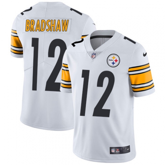 Men's Nike Pittsburgh Steelers 12 Terry Bradshaw White Vapor Untouchable Limited Player NFL Jersey