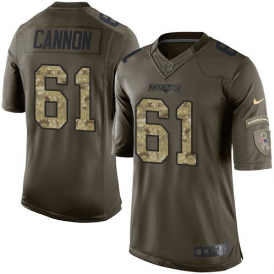 Men's Nike New England Patriots 61 Marcus Cannon Elite Green Salute to Service NFL Jersey