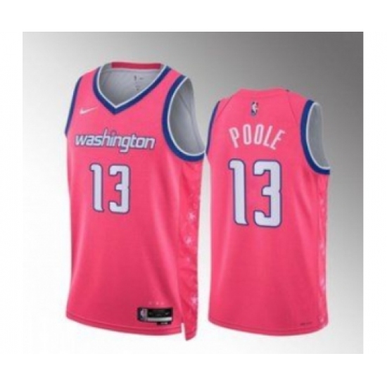 Men's Washington Wizards 13 Jordan Poole Pink Cherry Blossom City Edition Limited Stitched Basketball Jersey