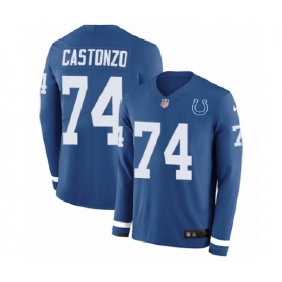 Men's Nike Indianapolis Colts 74 Anthony Castonzo Limited Blue Therma Long Sleeve NFL Jersey