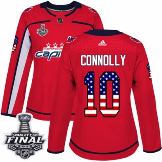 Women's Adidas Washington Capitals 10 Brett Connolly Authentic Red USA Flag Fashion 2018 Stanley Cup Final NHL Jersey