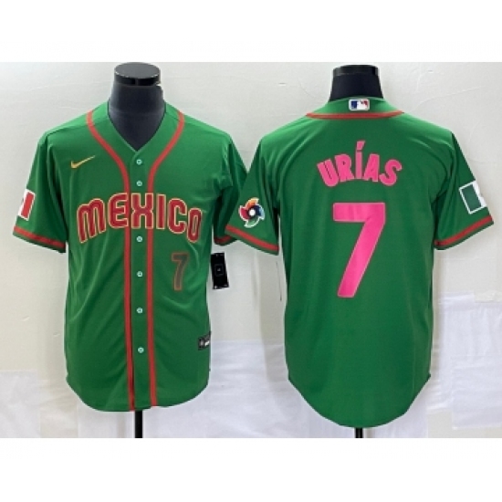 Men's Mexico Baseball 7 Julio Urias Number 2023 Green World Classic Stitched Jersey10