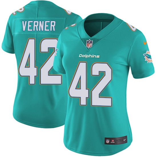 Women's Nike Miami Dolphins 42 Alterraun Verner Aqua Green Team Color Vapor Untouchable Limited Player NFL Jersey