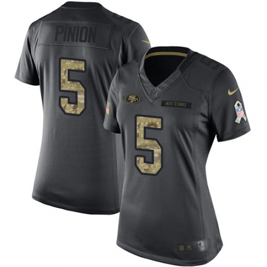 Women's Nike San Francisco 49ers 5 Bradley Pinion Limited Black 2016 Salute to Service NFL Jersey