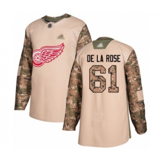 Youth Detroit Red Wings 61 Jacob de la Rose Authentic Camo Veterans Day Practice Hockey Jersey
