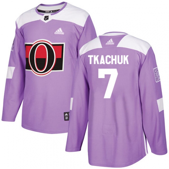 Men's Adidas Ottawa Senators 7 Brady Tkachuk Authentic Purple Fights Cancer Practice NHL Jersey