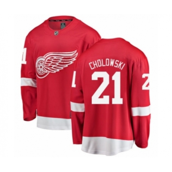 Youth Detroit Red Wings 21 Dennis Cholowski Authentic Red Home Fanatics Branded Breakaway NHL Jersey
