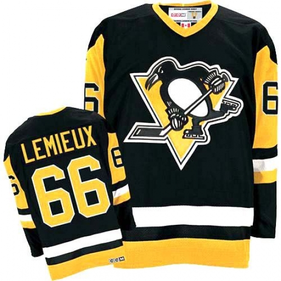 Men's CCM Pittsburgh Penguins 66 Mario Lemieux Premier Black Throwback NHL Jersey