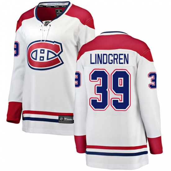 Women's Montreal Canadiens 39 Charlie Lindgren Authentic White Away Fanatics Branded Breakaway NHL Jersey