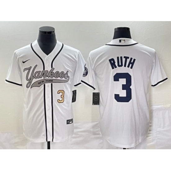 Men's New York Yankees 3 Babe Ruth Number White Cool Base Stitched Baseball Jersey