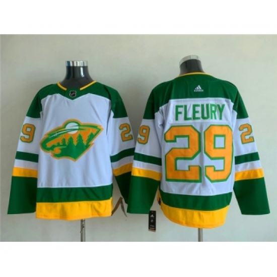 Men's Minnesota Wild 29 Marc-Andre Fleury White Green Stitched Jersey