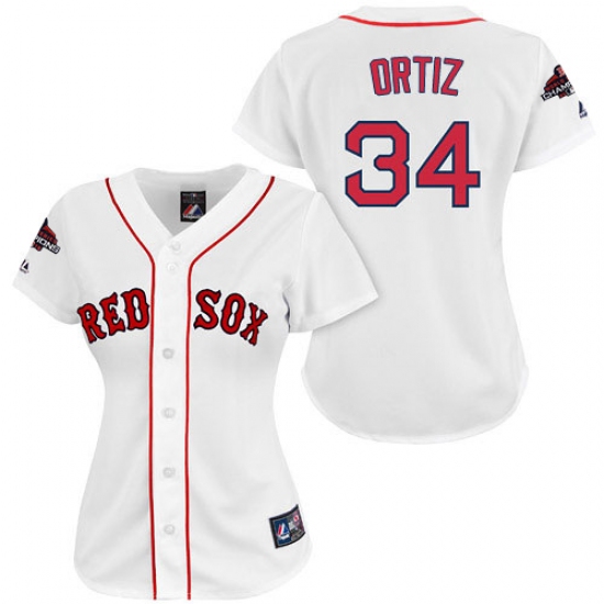 Women's Majestic Boston Red Sox 34 David Ortiz Authentic White 2018 World Series Champions MLB Jersey