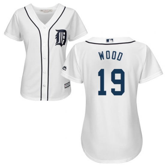 Women's Majestic Detroit Tigers 19 Travis Wood Authentic White Home Cool Base MLB Jersey