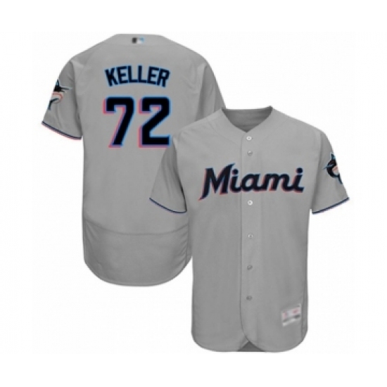Men's Miami Marlins 72 Kyle Keller Grey Road Flex Base Authentic Collection Baseball Player Jersey