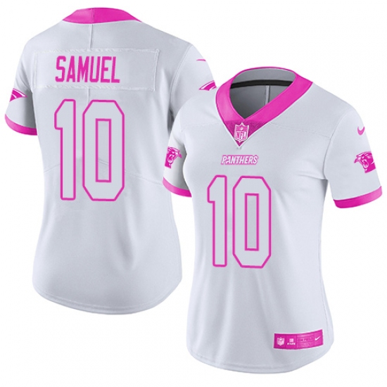Women's Nike Carolina Panthers 10 Curtis Samuel Limited White/Pink Rush Fashion NFL Jersey