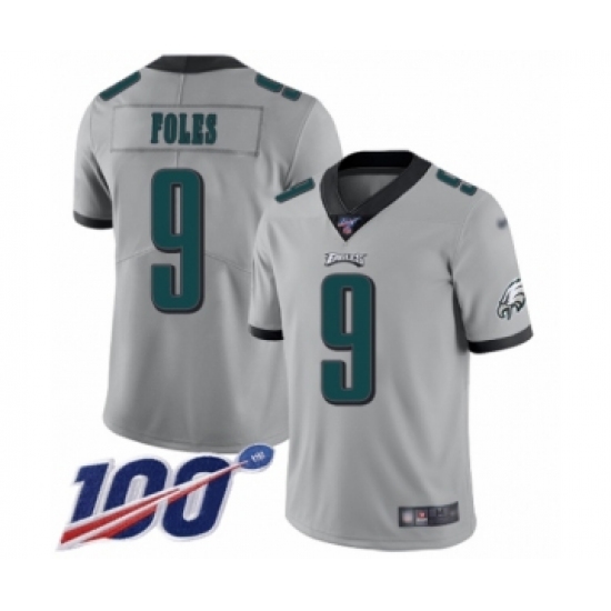 Youth Philadelphia Eagles 9 Nick Foles Limited Silver Inverted Legend 100th Season Football Jersey