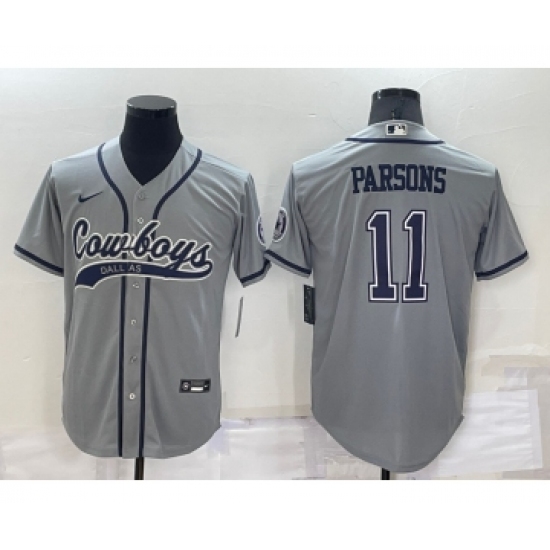 Men's Dallas Cowboys 11 Micah Parsons Grey Stitched Cool Base Nike Baseball Jersey