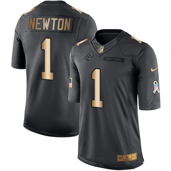 Men's Nike Carolina Panthers 1 Cam Newton Limited Black/Gold Salute to Service NFL Jersey