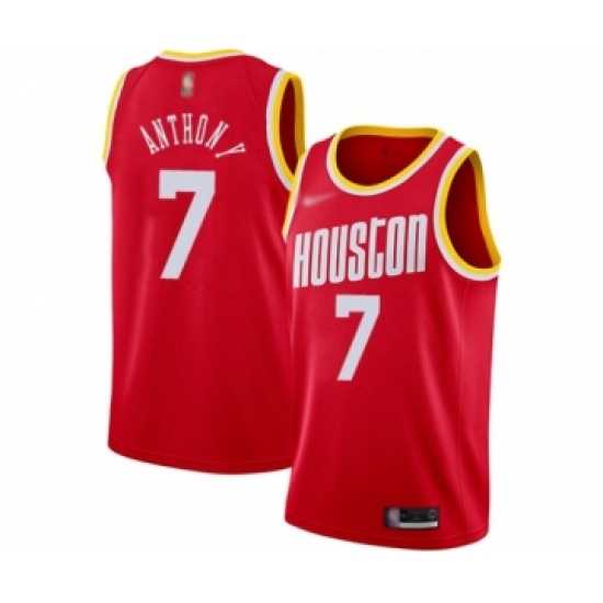 Men's Houston Rockets 7 Carmelo Anthony Authentic Red Hardwood Classics Finished Basketball Jersey