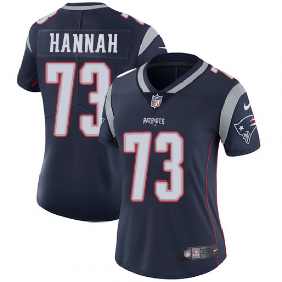 Women's Nike New England Patriots 73 John Hannah Navy Blue Team Color Vapor Untouchable Limited Player NFL Jersey