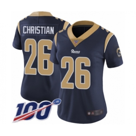 Women's Los Angeles Rams 26 Marqui Christian Navy Blue Team Color Vapor Untouchable Limited Player 100th Season Football Jersey