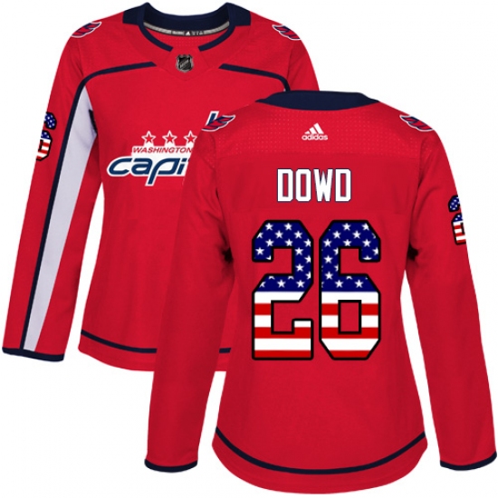Women's Adidas Washington Capitals 26 Nic Dowd Authentic Red USA Flag Fashion NHL Jersey
