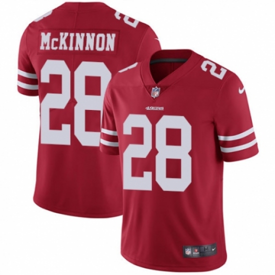 Men's Nike San Francisco 49ers 28 Jerick McKinnon Red Team Color Vapor Untouchable Limited Player NFL Jersey