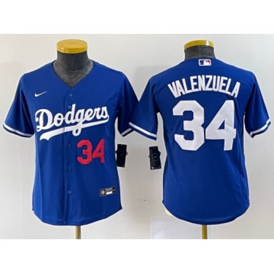 Youth Nike Los Angeles Dodgers 34 Fernando Valenzuela Number Blue Stitched Cool Base Jersey