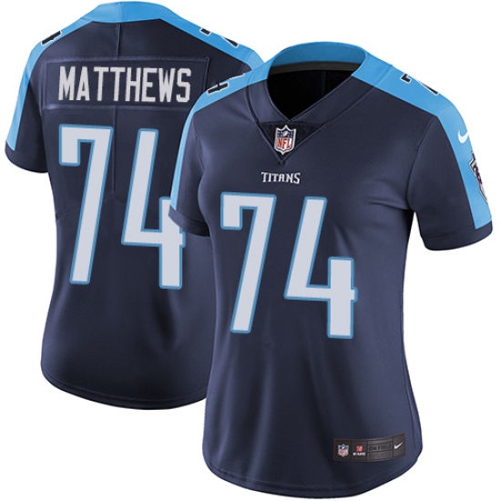 Women's Nike Tennessee Titans 74 Bruce Matthews Navy Blue Alternate Vapor Untouchable Limited Player NFL Jersey