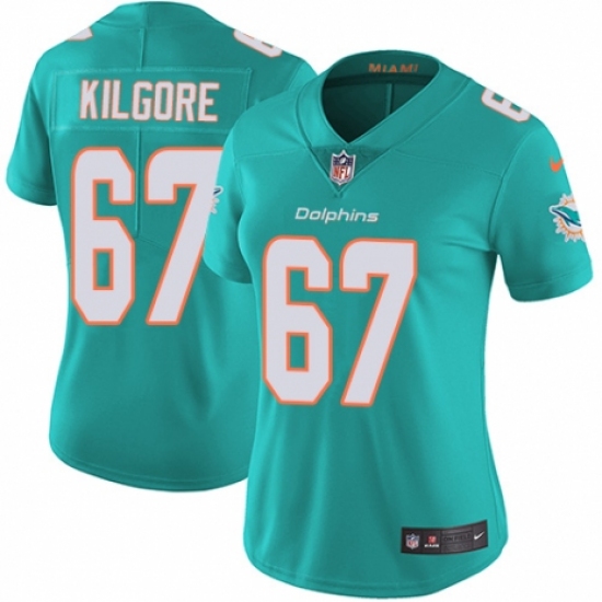 Women's Nike Miami Dolphins 67 Daniel Kilgore Aqua Green Team Color Vapor Untouchable Limited Player NFL Jersey