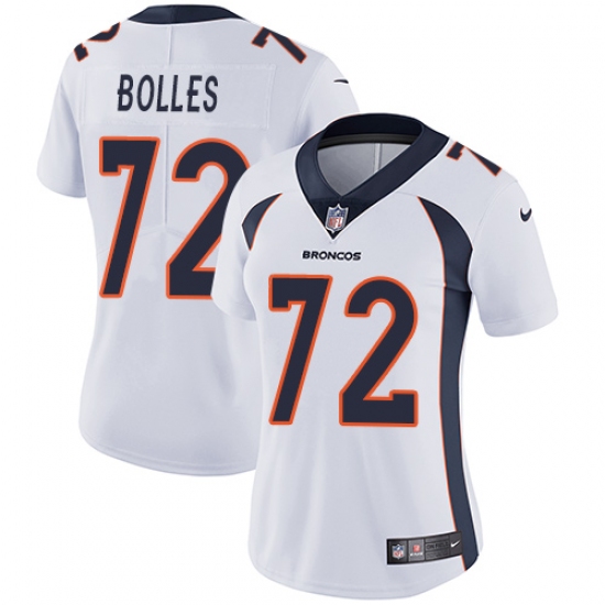 Women's Nike Denver Broncos 72 Garett Bolles White Vapor Untouchable Limited Player NFL Jersey