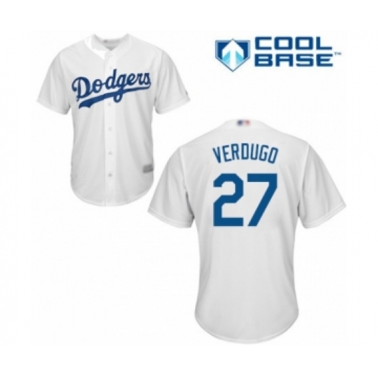 Youth Los Angeles Dodgers 27 Alex Verdugo Authentic White Home Cool Base Baseball Player Jersey