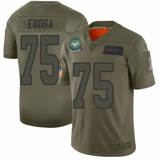Women's New York Jets 75 Chuma Edoga Limited Camo 2019 Salute to Service Football Jersey