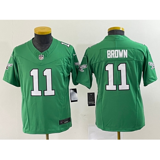 Youth Nike Philadelphia Eagles 11 A.J. Brown Green 2023 F.U.S.E. Vapor Limited Throwback Stitched Football Jersey