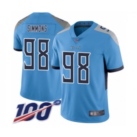 Men's Tennessee Titans 98 Jeffery Simmons Light Blue Alternate Vapor Untouchable Limited Player 100th Season Football Jersey