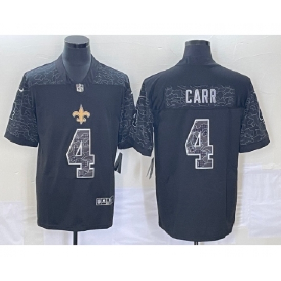 Men's New Orleans Saints 4 Derek Carr Black Reflective Limited Stitched Football Jersey