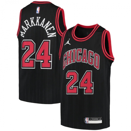 Youth Chicago Bulls 24 Lauri Markkanen Jordan Brand Black 2020-21 Swingman Player Jersey