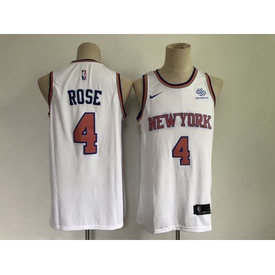 Men's New York Knicks 4 Derrick Rose White Stitched Basketball Jersey