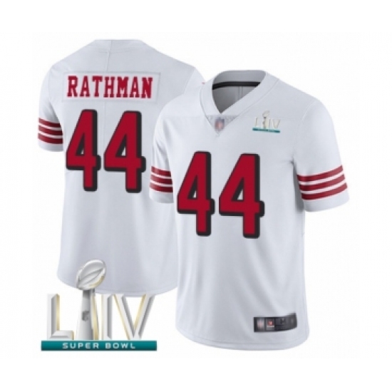 Men's San Francisco 49ers 44 Tom Rathman Limited White Rush Vapor Untouchable Super Bowl LIV Bound Football Jersey