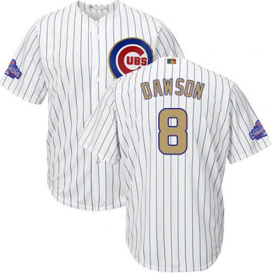 Youth Majestic Chicago Cubs 8 Andre Dawson Authentic White 2017 Gold Program Cool Base MLB Jersey