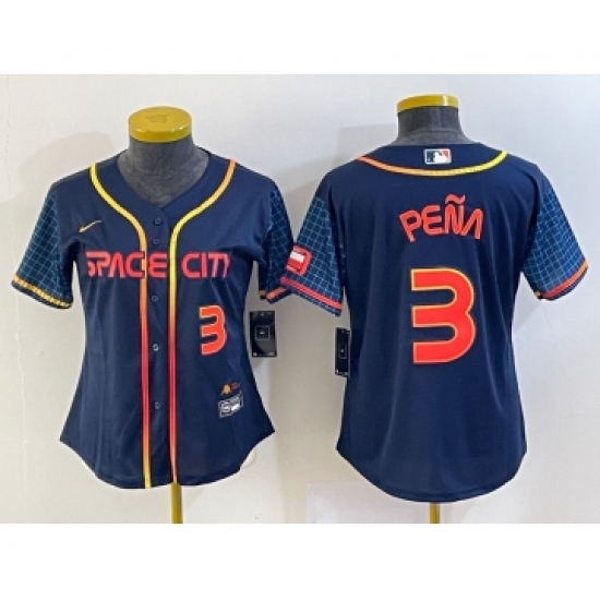 Women's Houston Astros 3 Jeremy Pena Number 2022 Navy Blue City Connect Cool Base Stitched Jersey