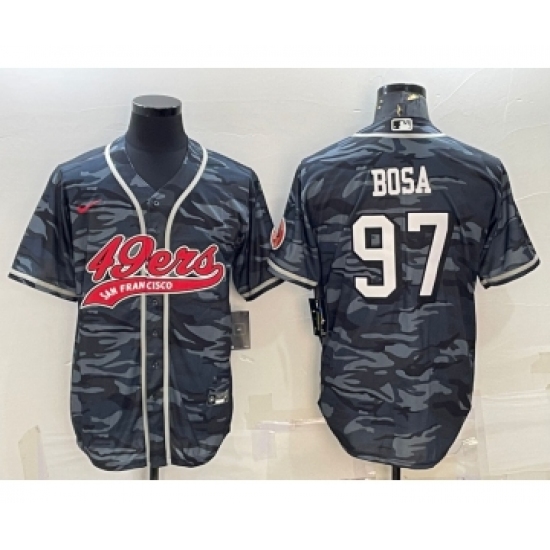 Men's San Francisco 49ers 97 Nick Bosa Grey Camo With Patch Cool Base Stitched Baseball Jersey
